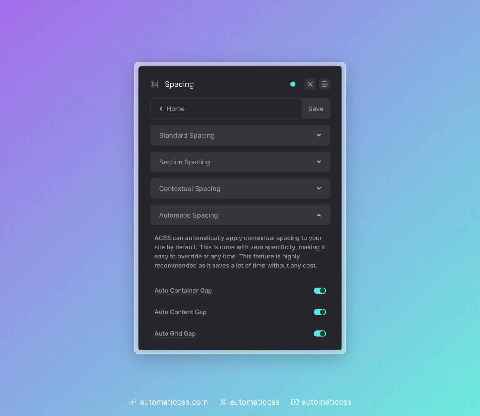 Automatic Spacing Panel
