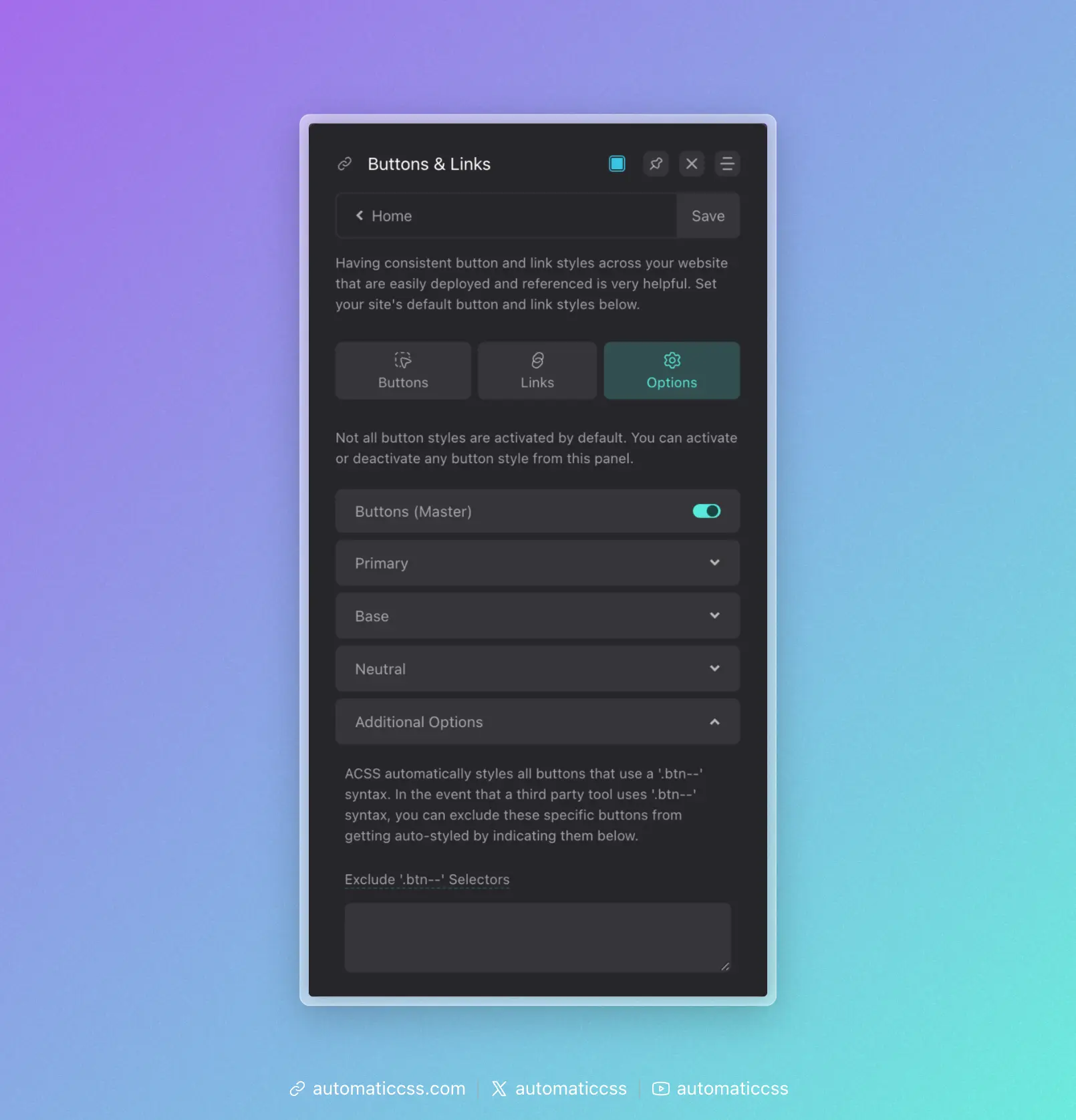 Button Exclude Selectors Option