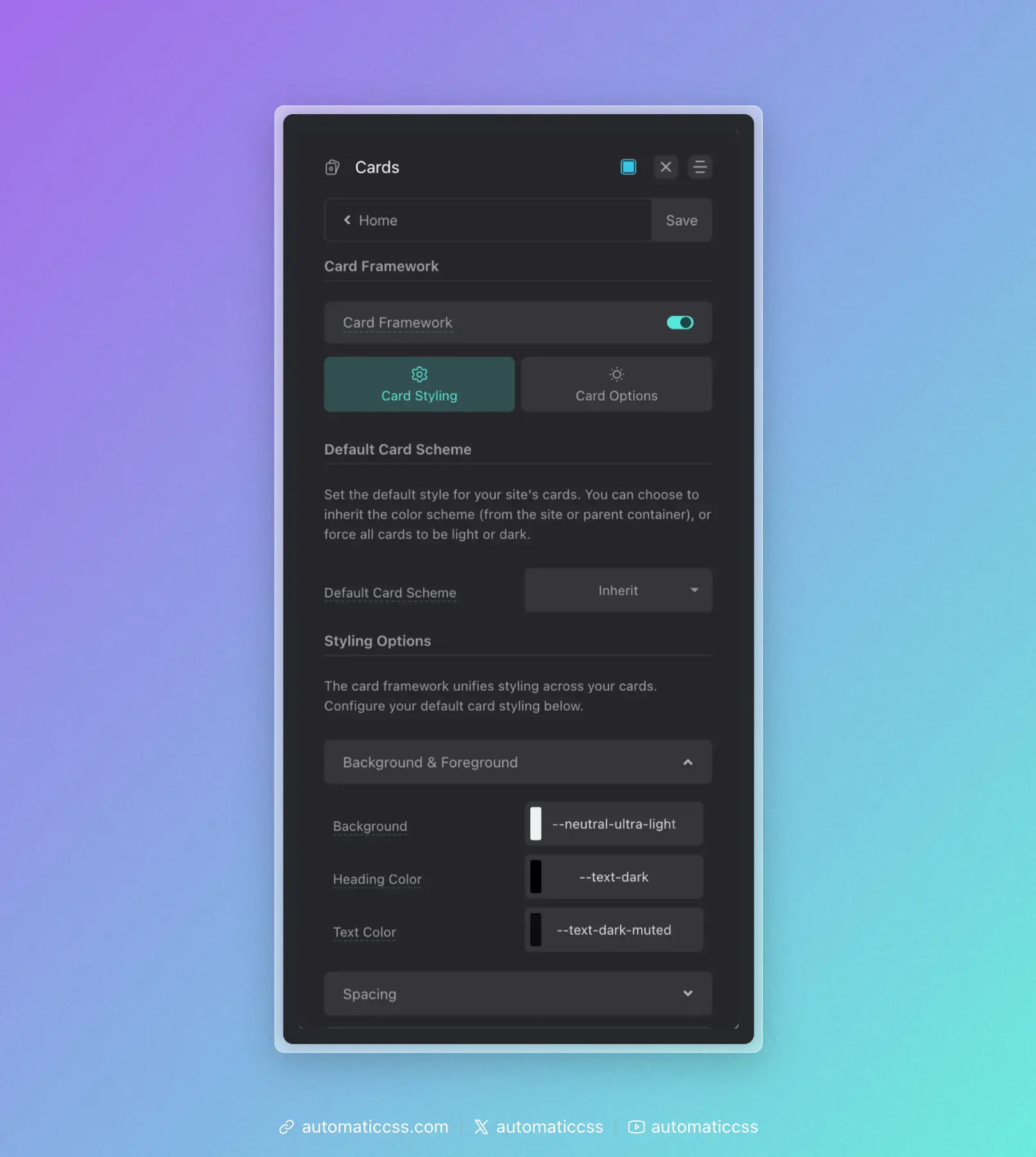 Card Framework Panel