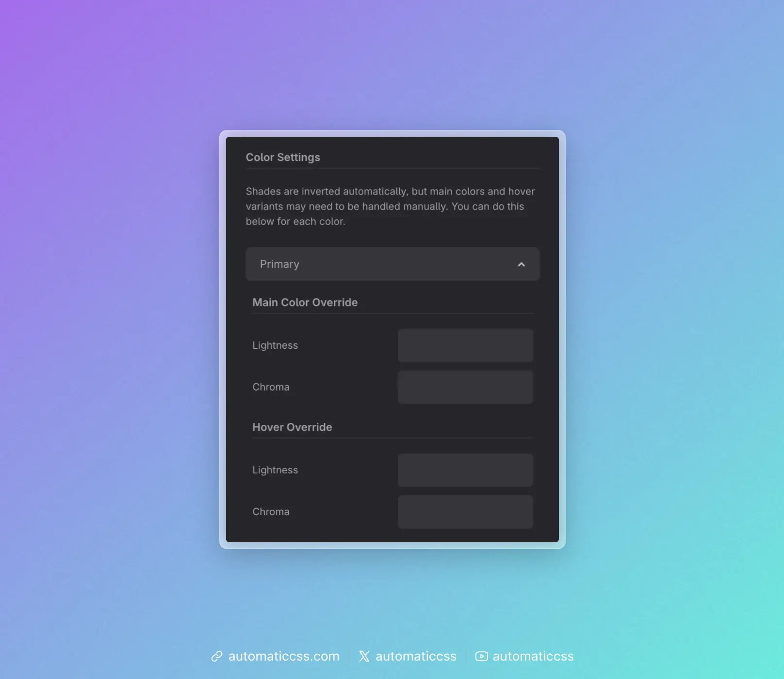 Color Settings: main and hover overrides per color