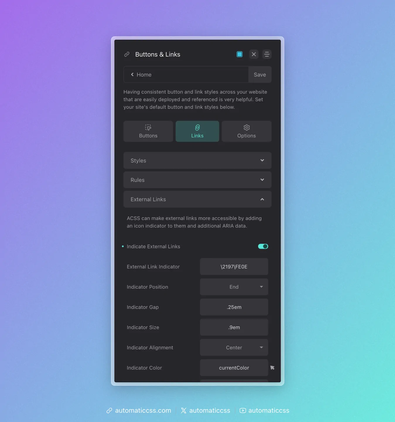 Indicate External Links Setting in ACSS