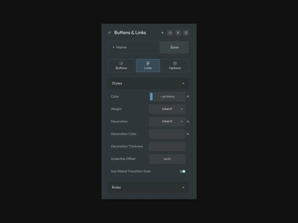 ACSS Link Styling Panel