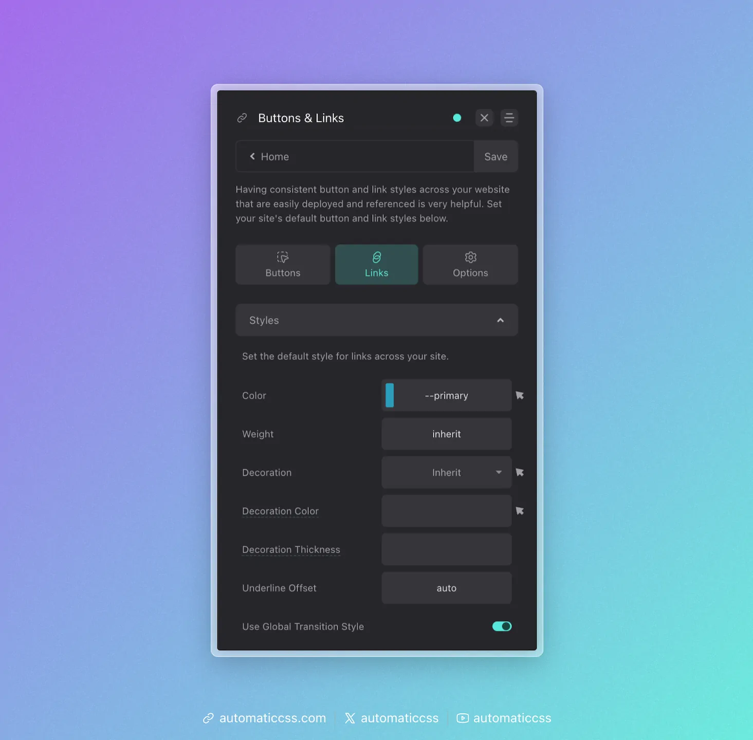 ACSS Link Styling Panel