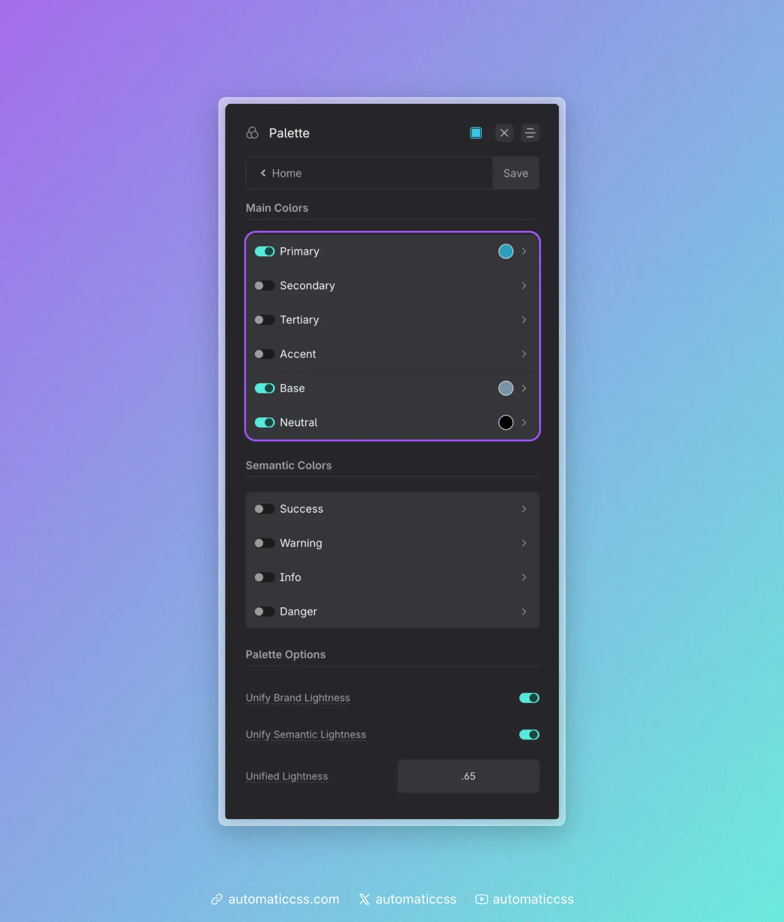 Main Colors in the Palette