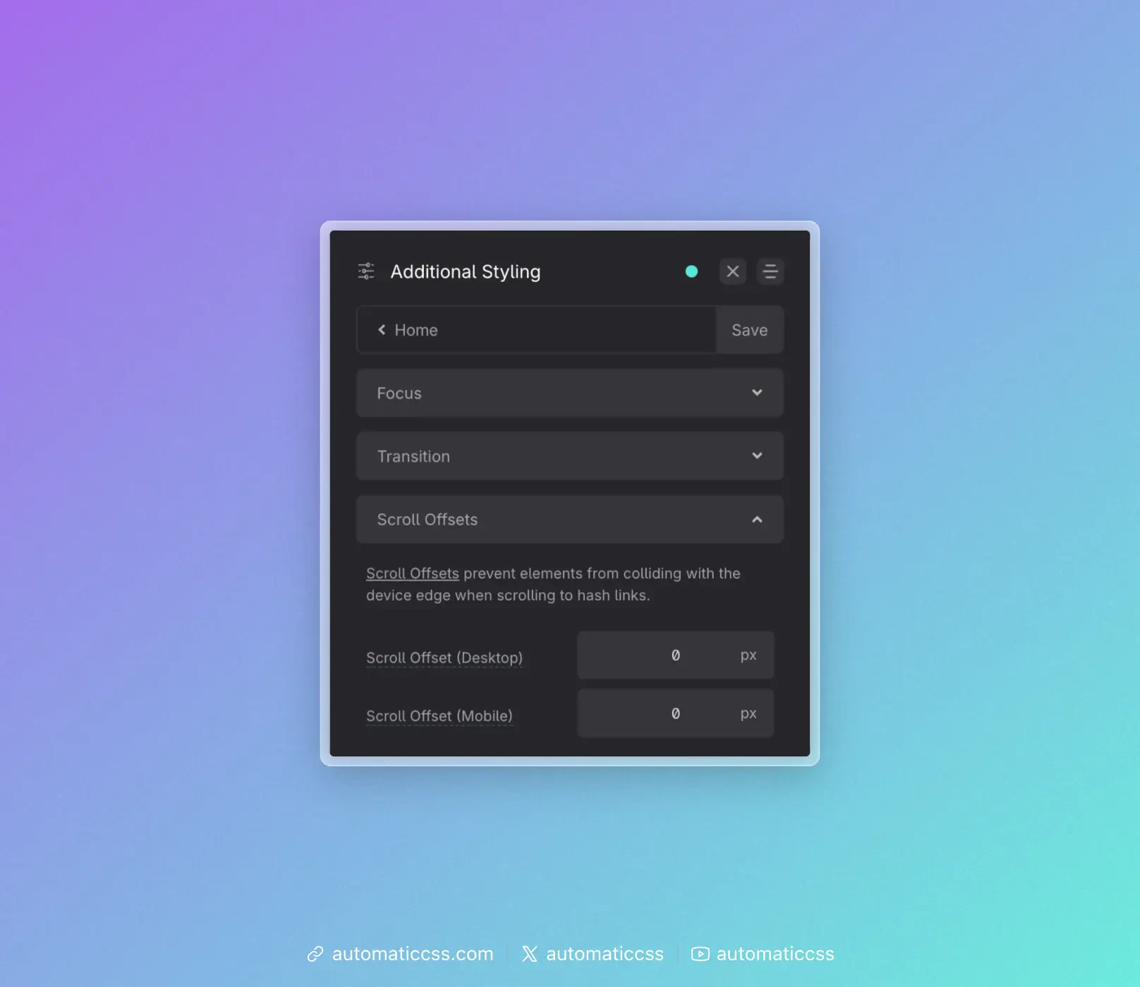 Scroll Offsets panel