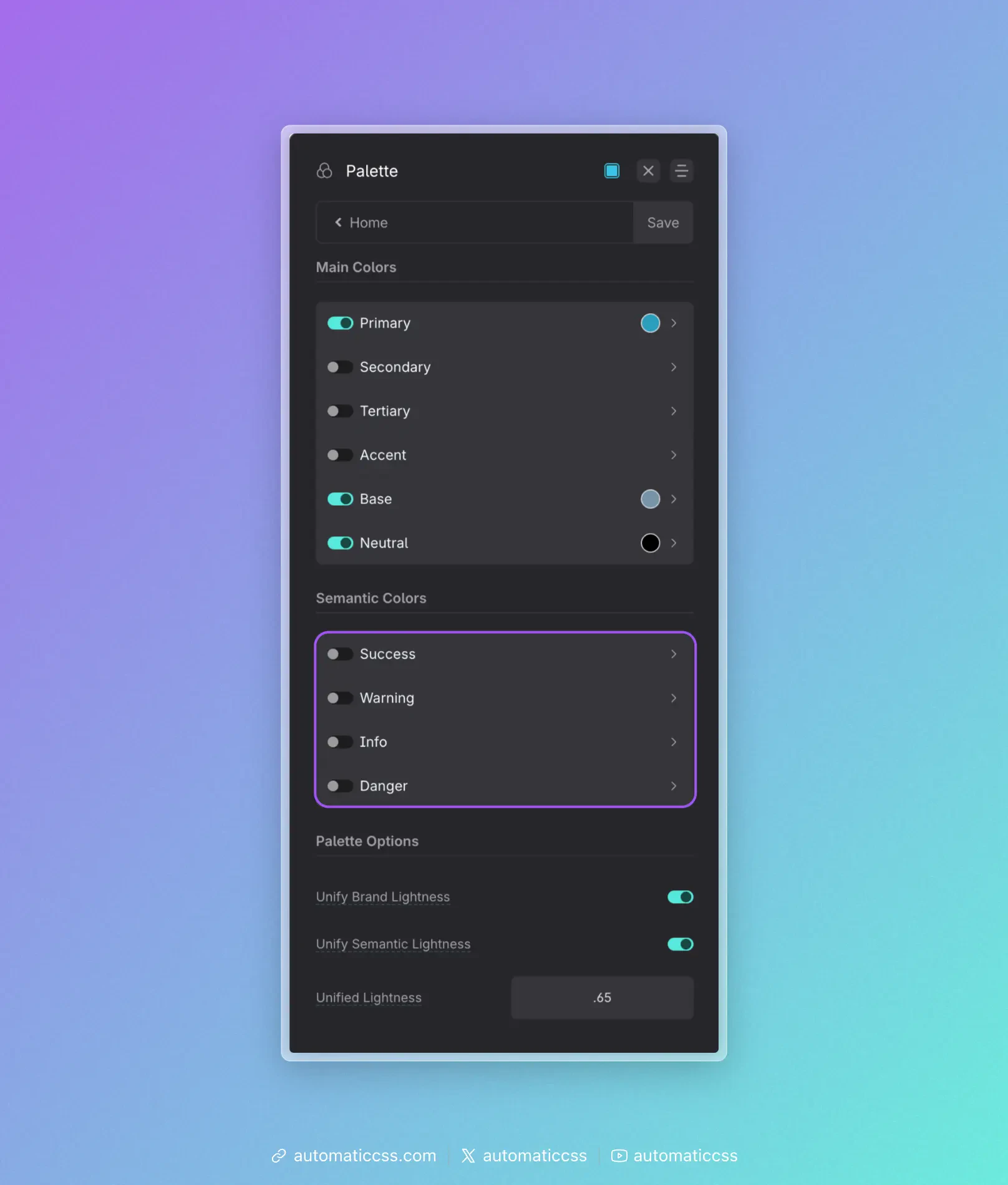 Semantic Colors in the Palette