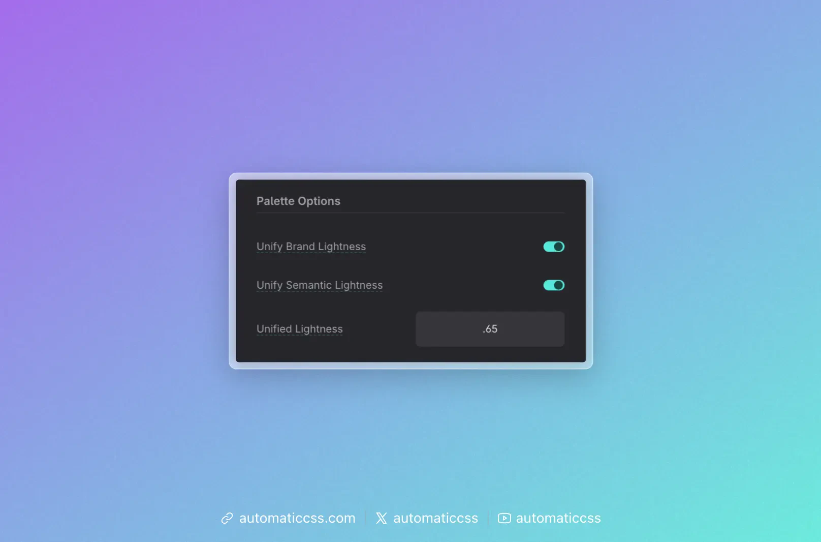 Palette Options: Unify Brand Lightness, Unify Semantic Lightness, Unified Lightness